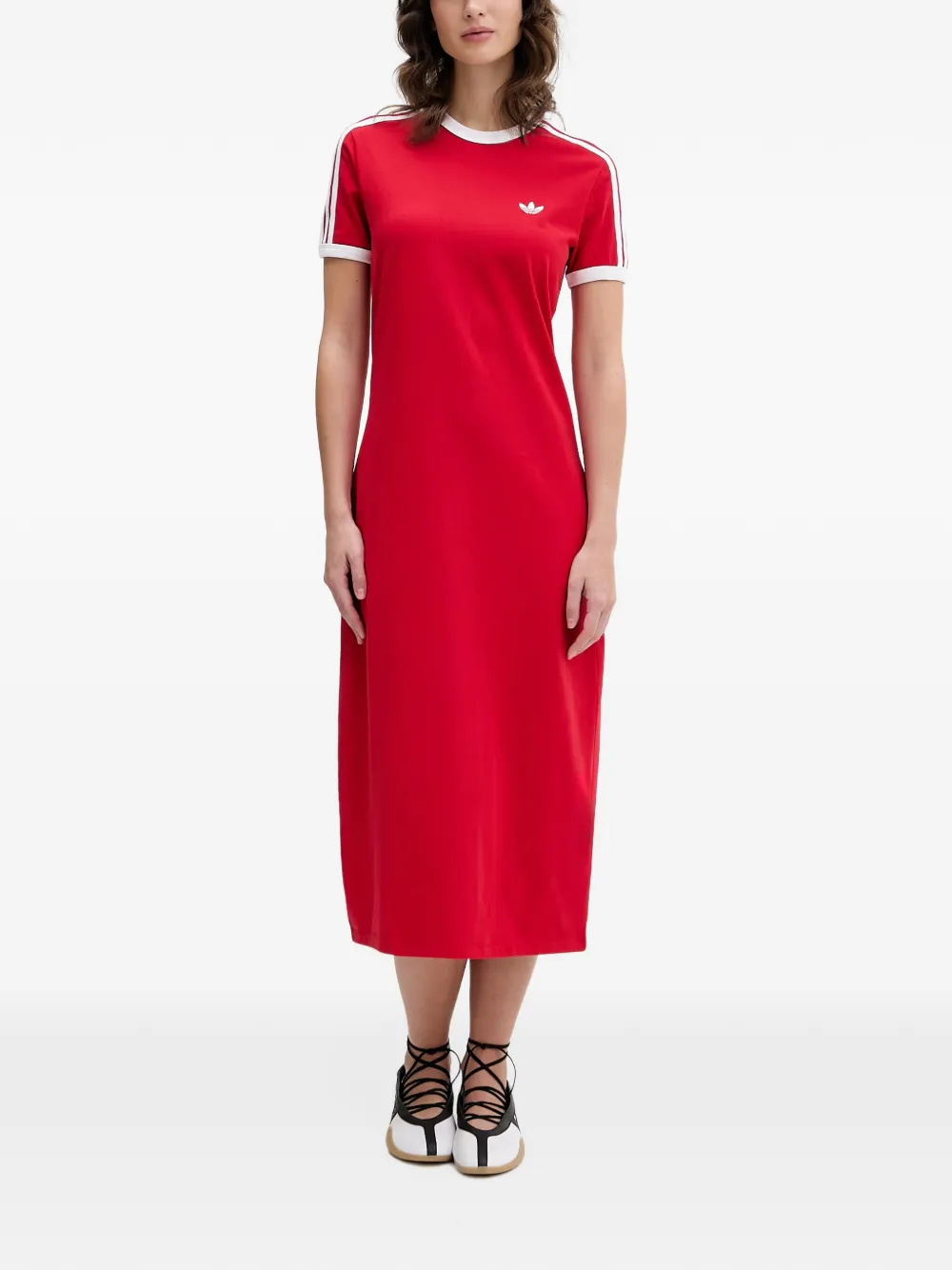 adidas Midikleid mit drei Streifen - Rot