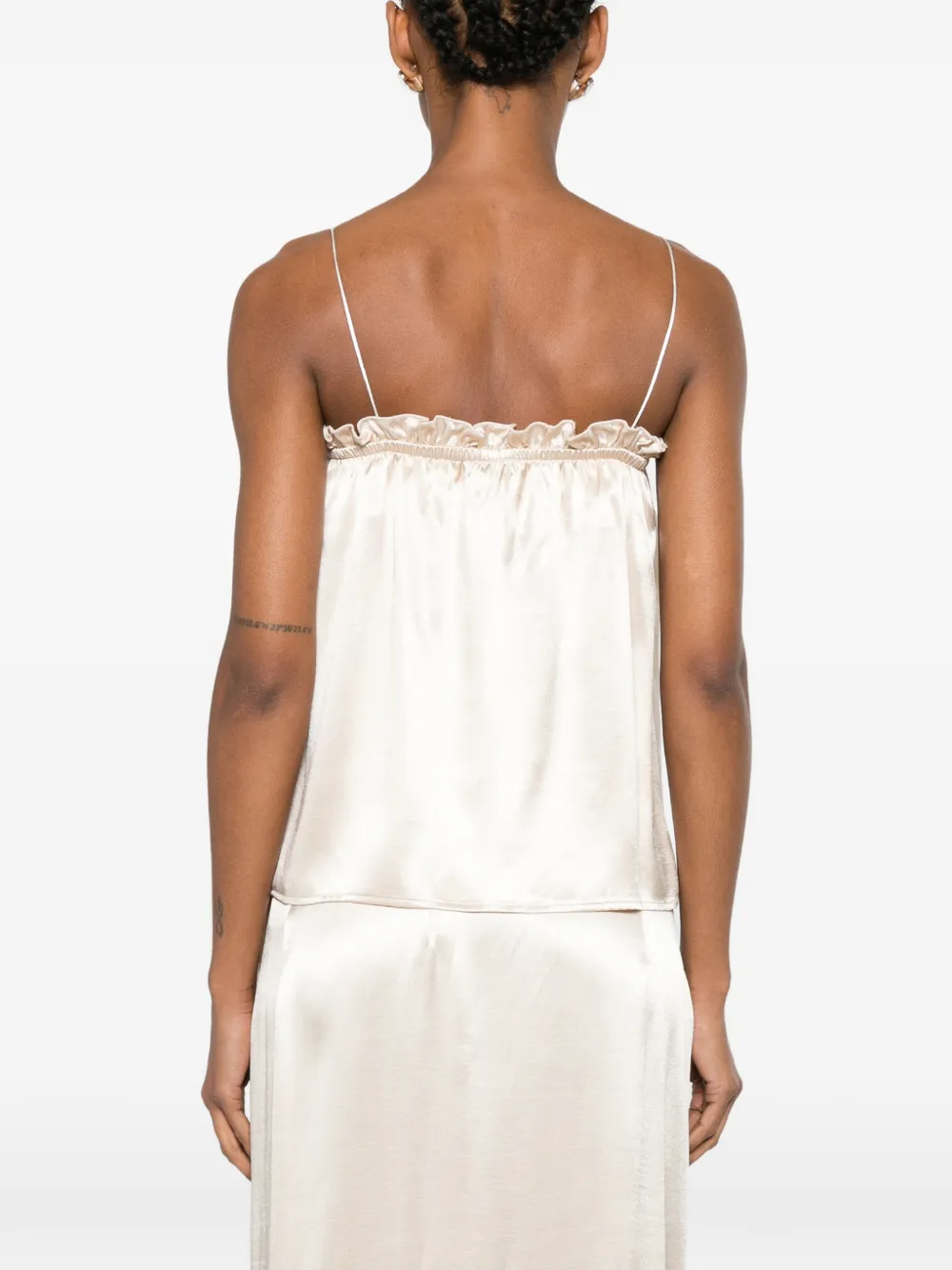 THE NINA STUDIO Top met spaghettibandjes en ruches Beige