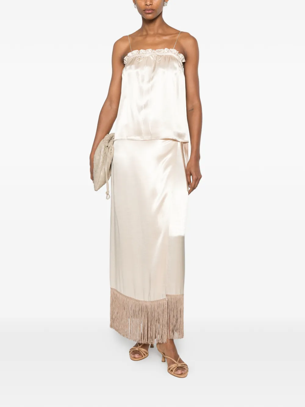 THE NINA STUDIO Top met spaghettibandjes en ruches Beige