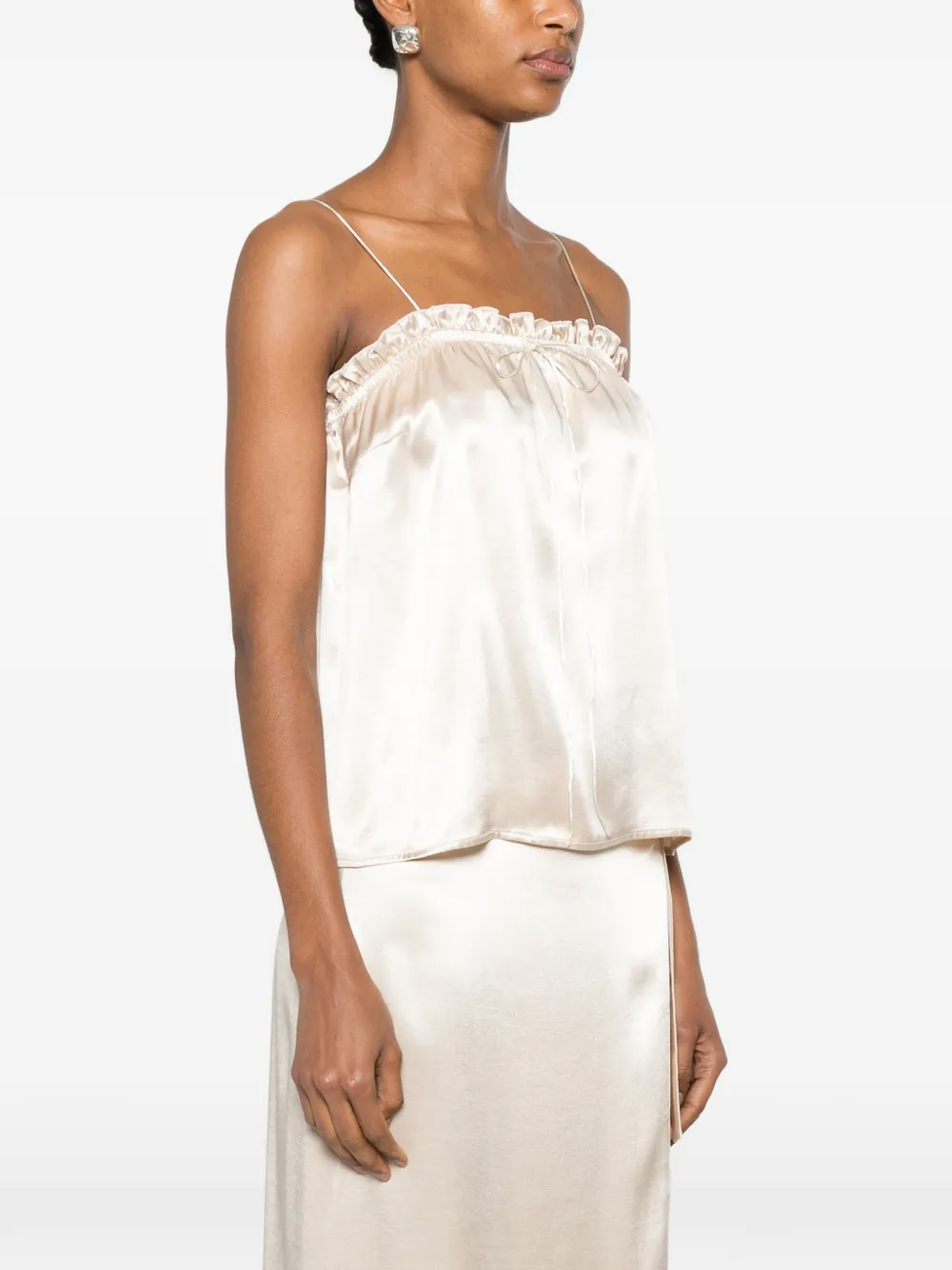 THE NINA STUDIO Top met spaghettibandjes en ruches Beige