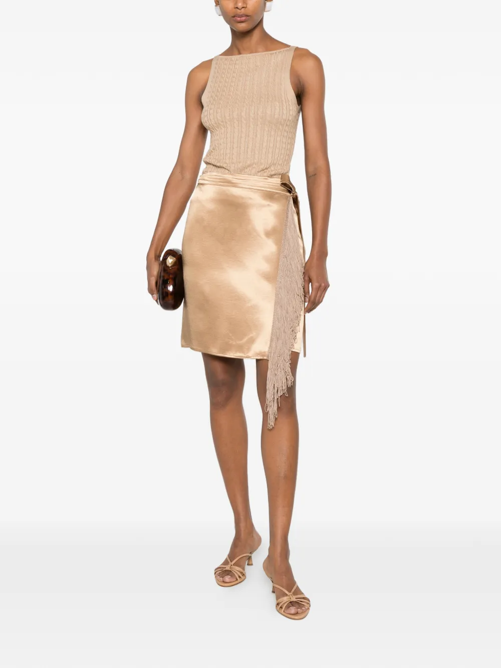 THE NINA STUDIO Wikkelrok met franje Beige