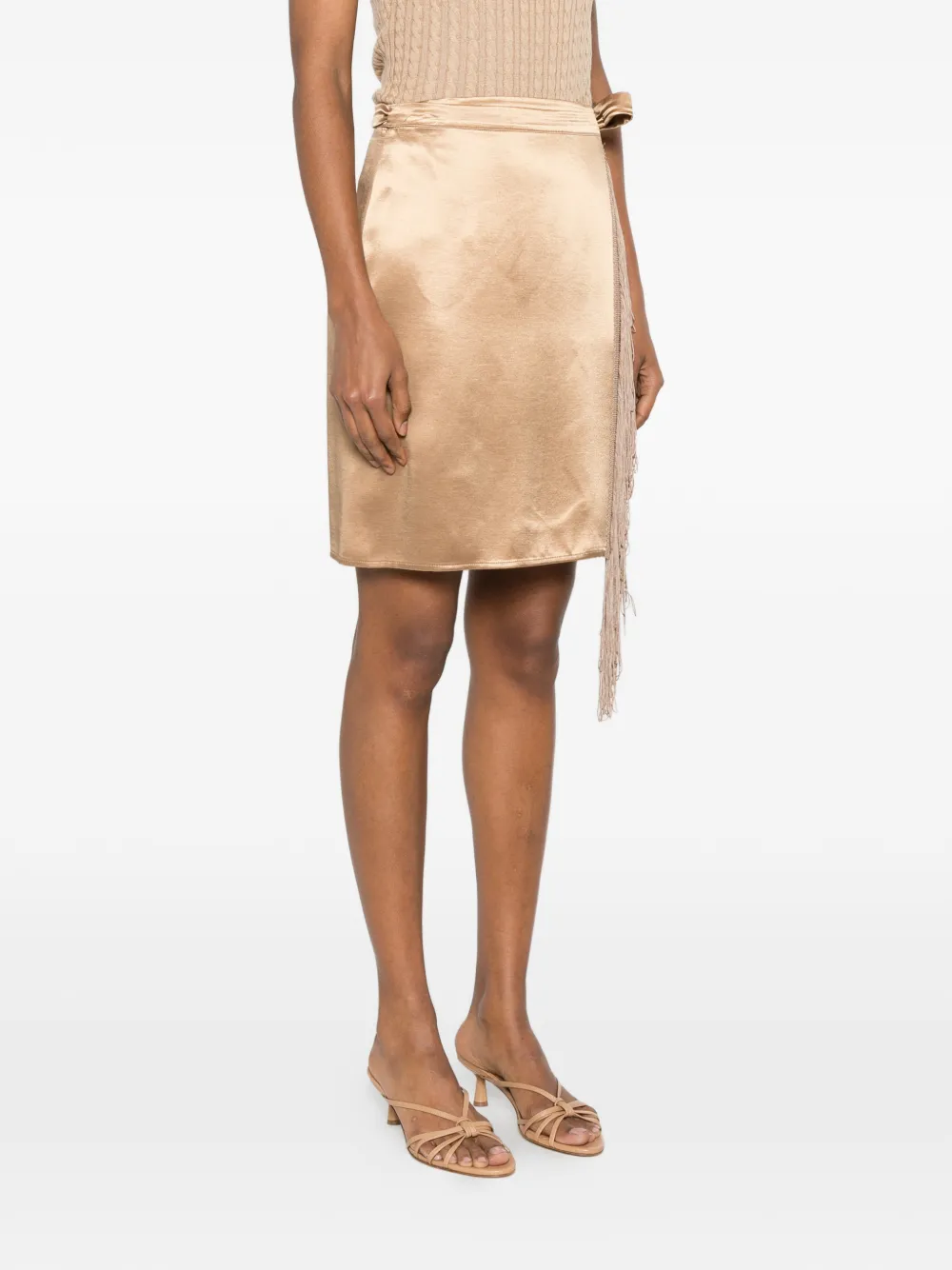 THE NINA STUDIO Wikkelrok met franje Beige