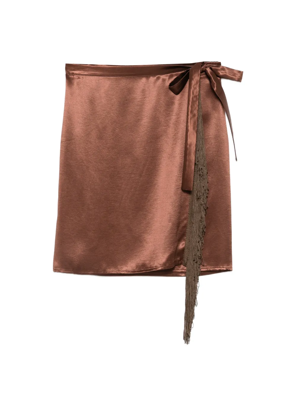 THE NINA STUDIO fringe-trim wrap skirt - Marrone