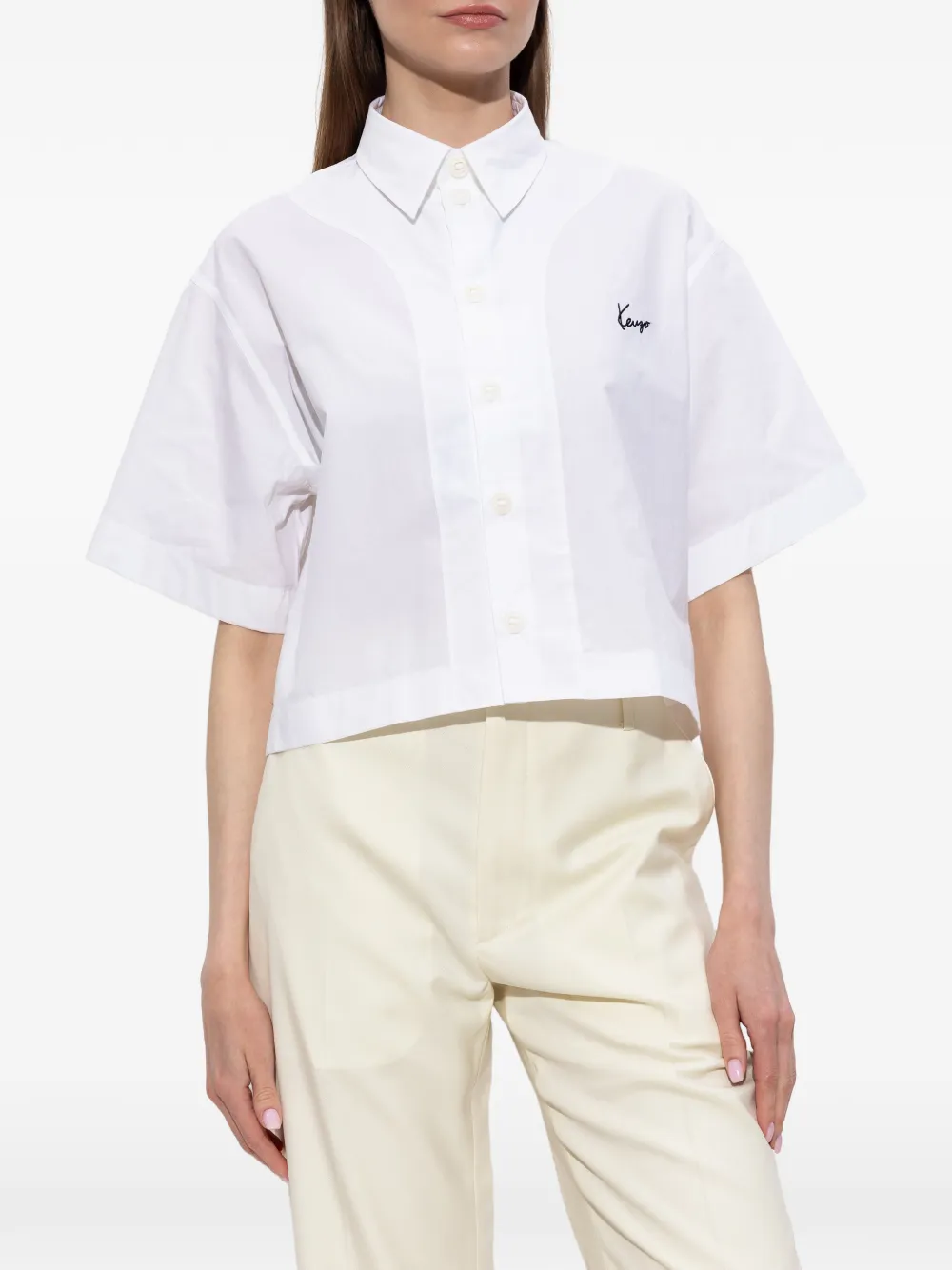Kenzo Cropped shirt met geborduurd logo Wit