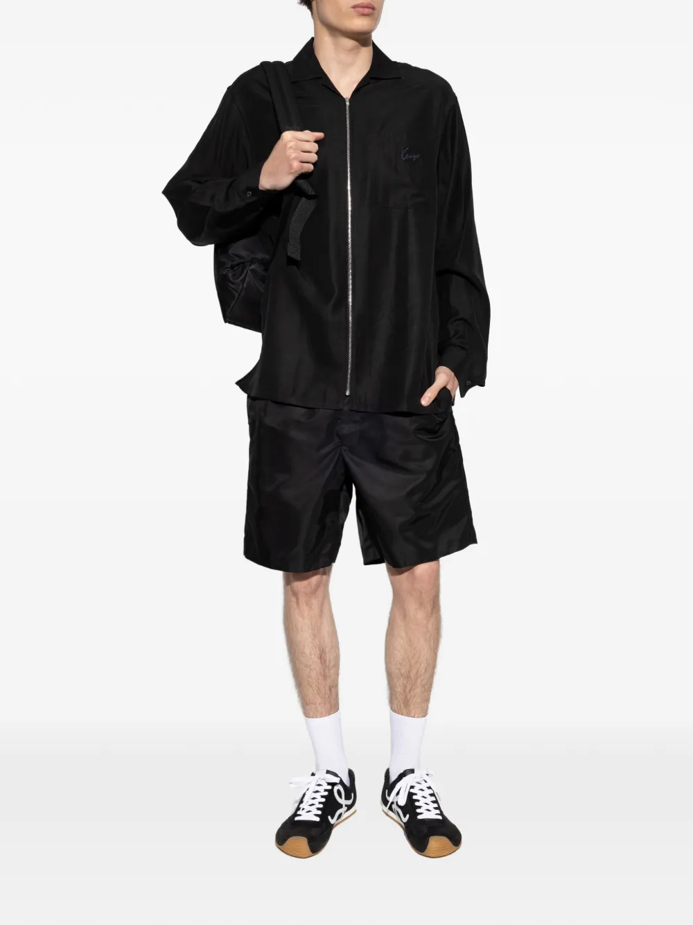 Kenzo Overhemd met geborduurd logo en rits Zwart