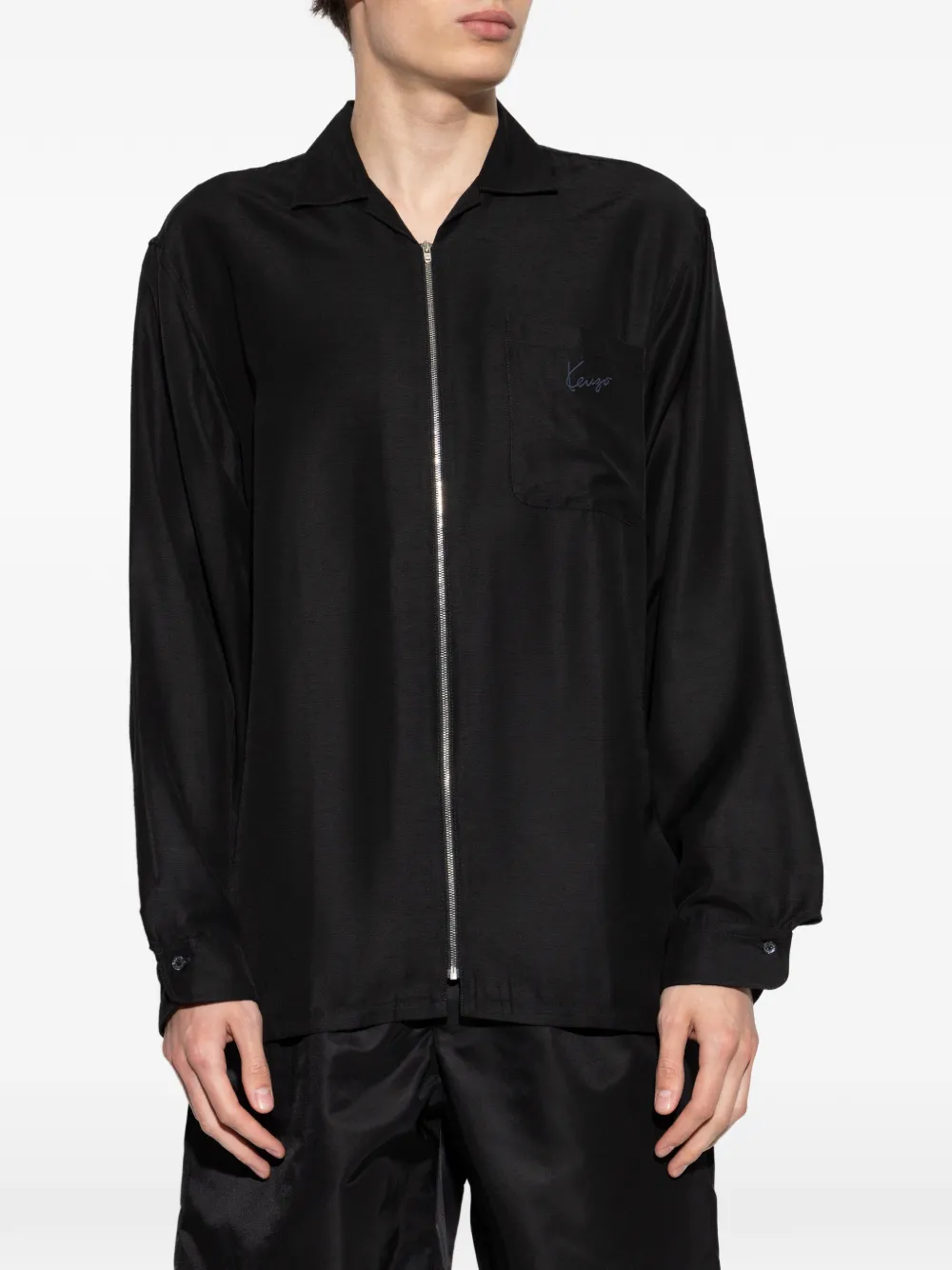 Kenzo Overhemd met geborduurd logo en rits Zwart