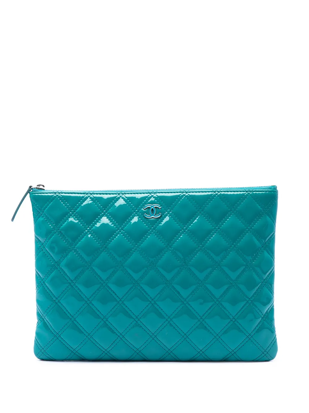 CHANEL Pre-Owned 2014-2015 Medium Quilted Patent O Case clutch bag - Blu