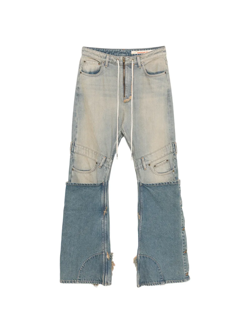 SECND SLF patchwork-panel frayed jeans - Blu
