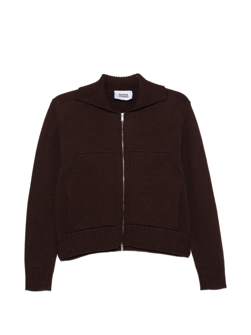 ALPHA STUDIO zip-up ribbed-trim sweater - Brown
