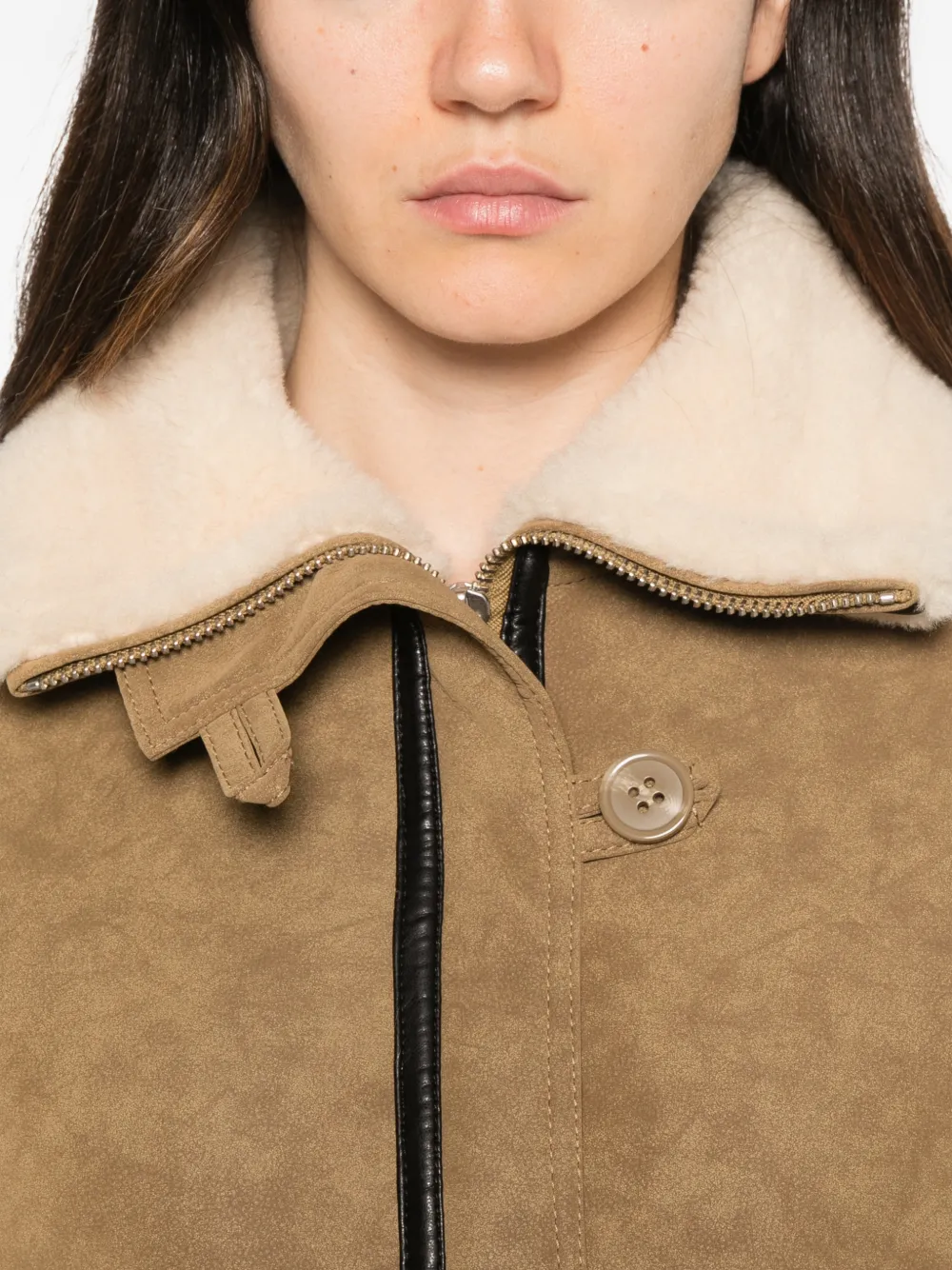 STAND STUDIO Dara contrast-trim shearling-collar jacket Beige