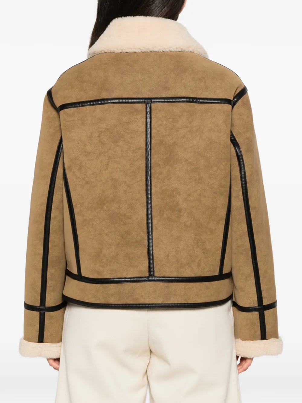 STAND STUDIO Dara contrast-trim shearling-collar jacket Beige