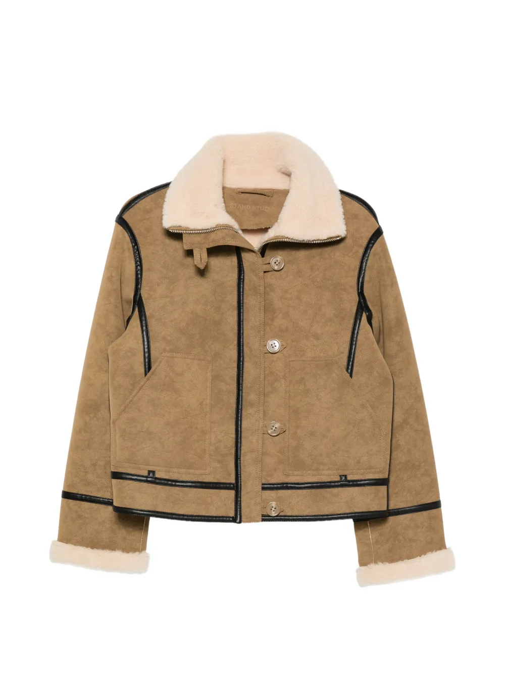 Stand Studio Dara Contrast-trim Shearling-collar Jacket In Brown