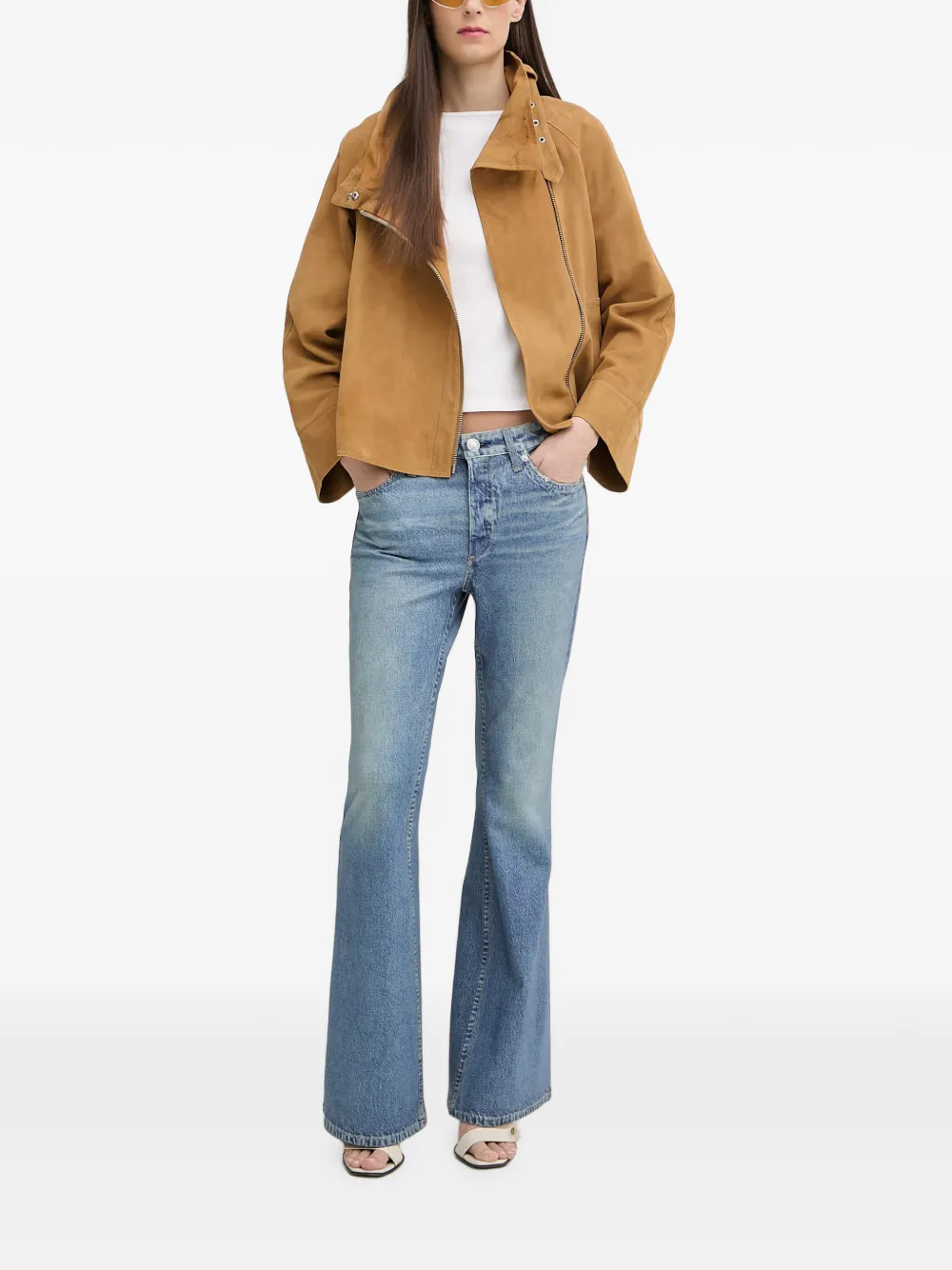 AllSaints Ruimvallend suède jack met gespdetail Beige