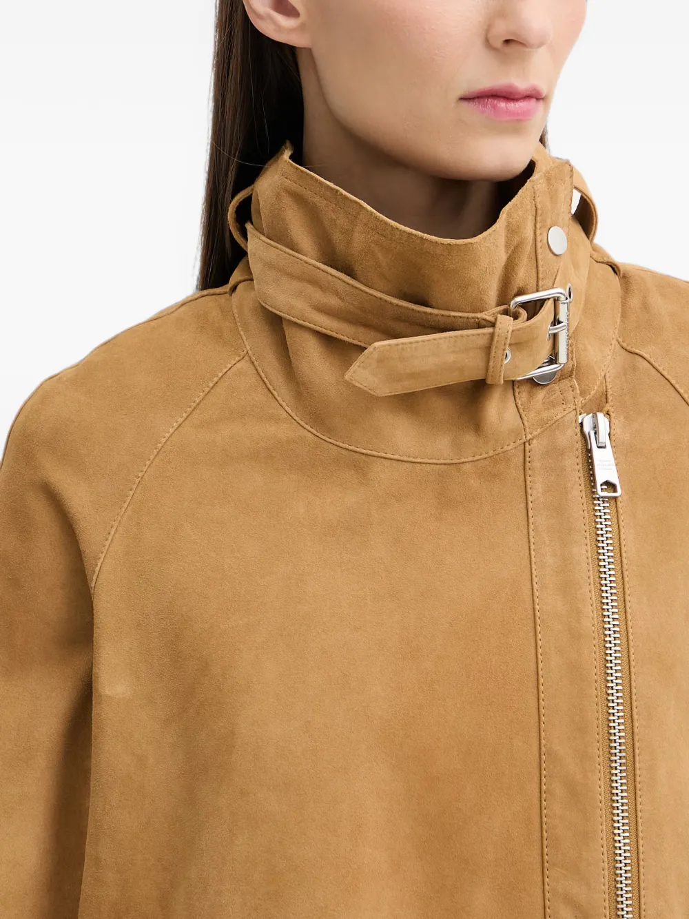 AllSaints Ruimvallend suède jack met gespdetail Beige