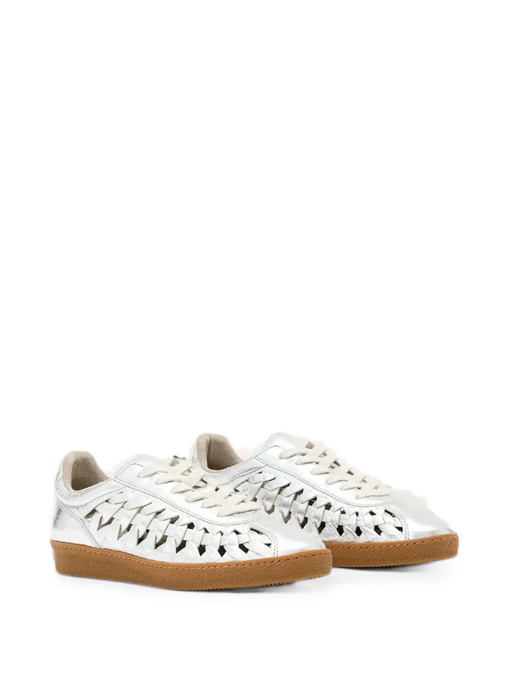 AllSaints leather woven metallic sneakers Zilver