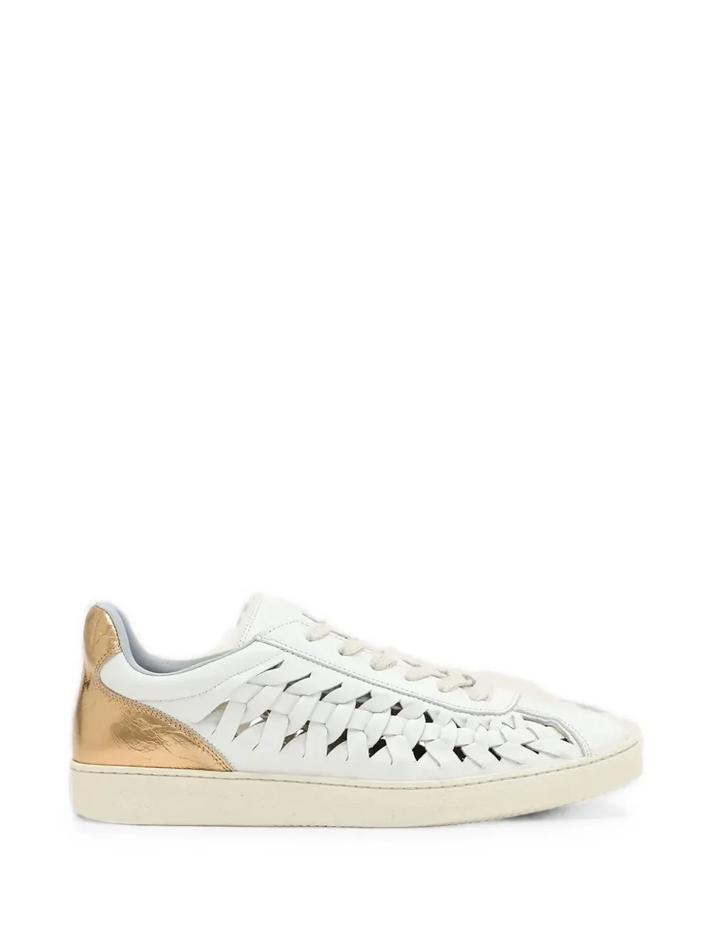 AllSaints leather woven-detail metallic-panel sneakers Wit