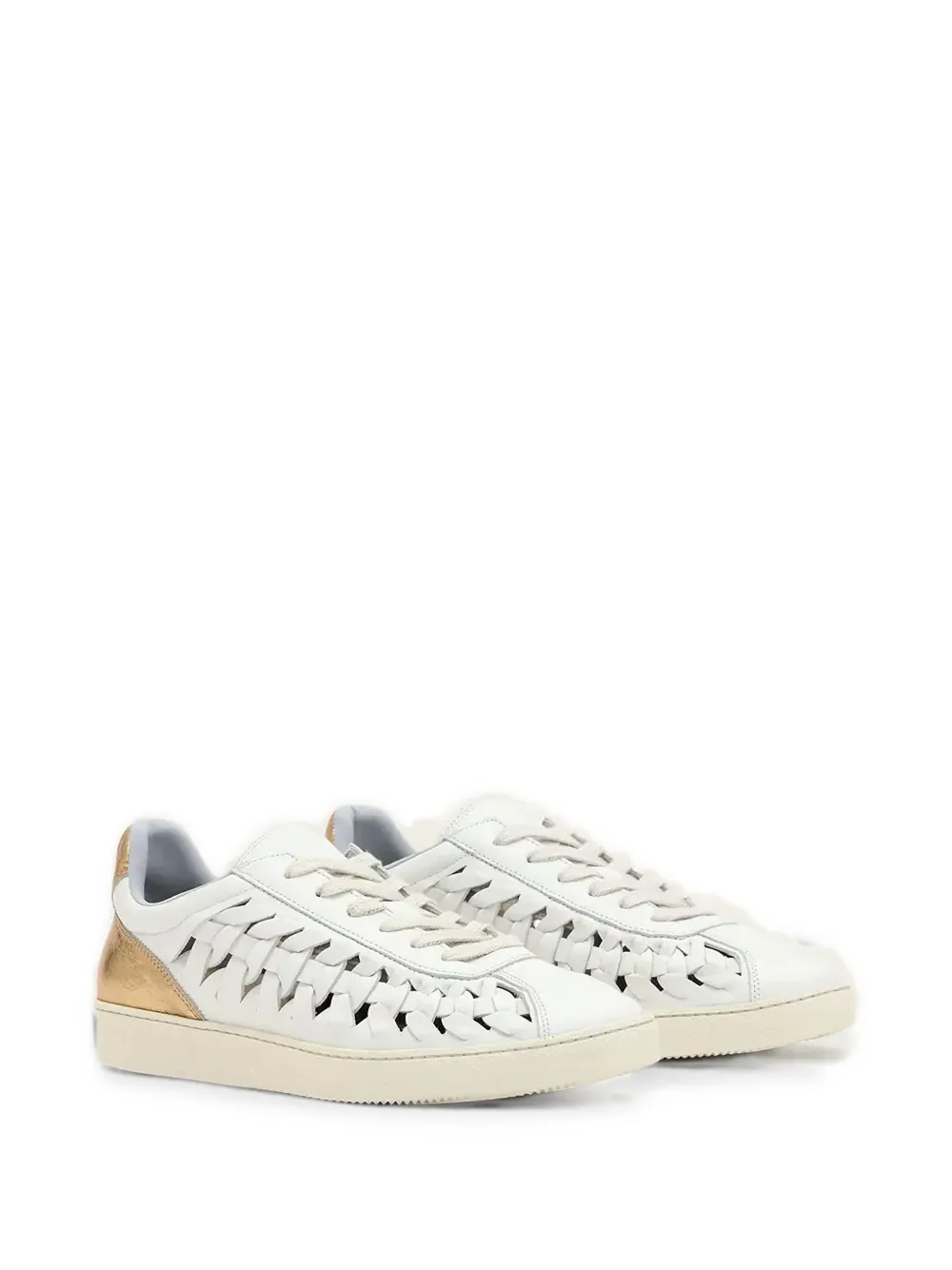 AllSaints leather woven-detail metallic-panel sneakers Wit