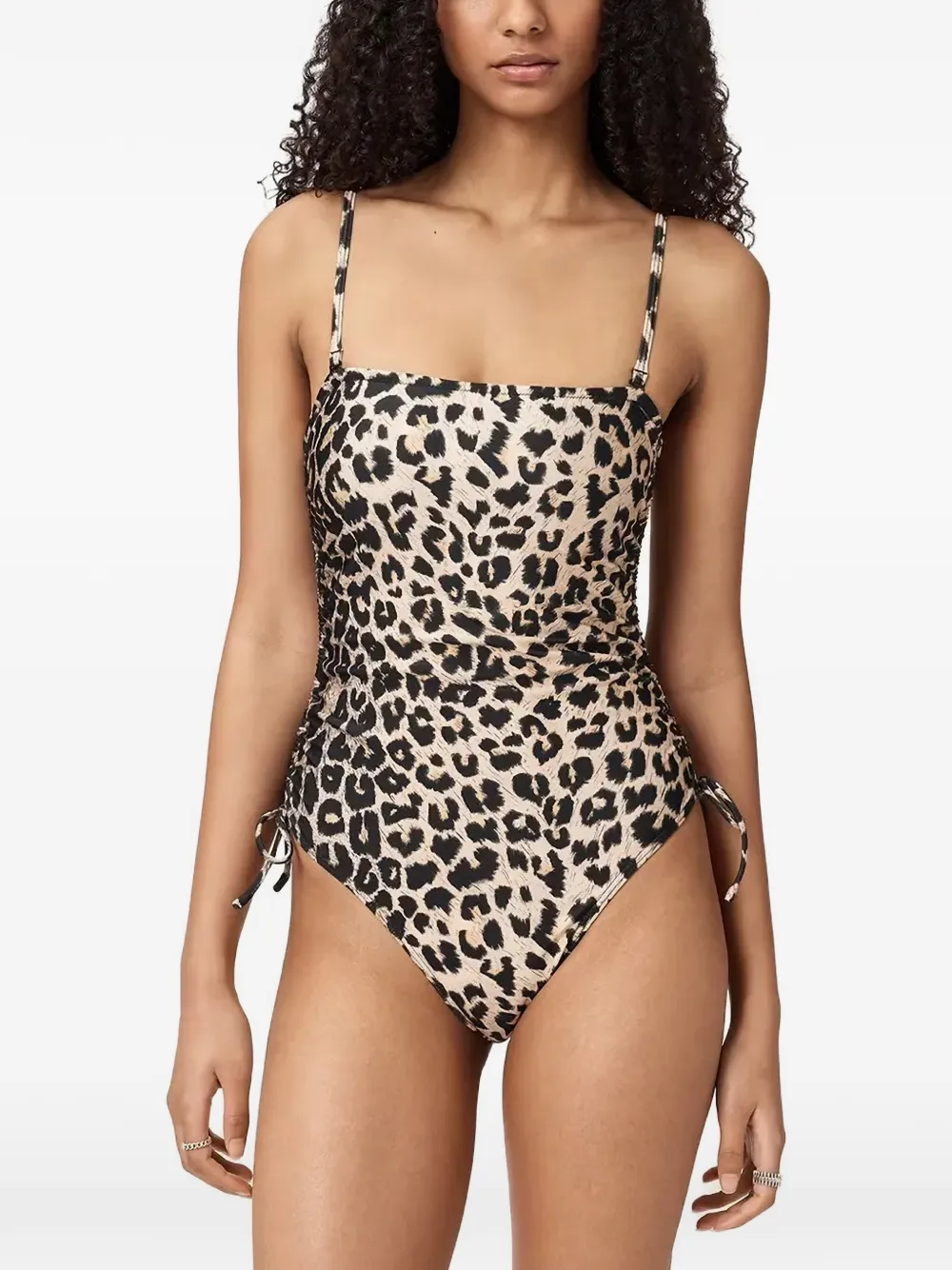 AllSaints Court leopard-print ruched swimsuit - Toni neutri