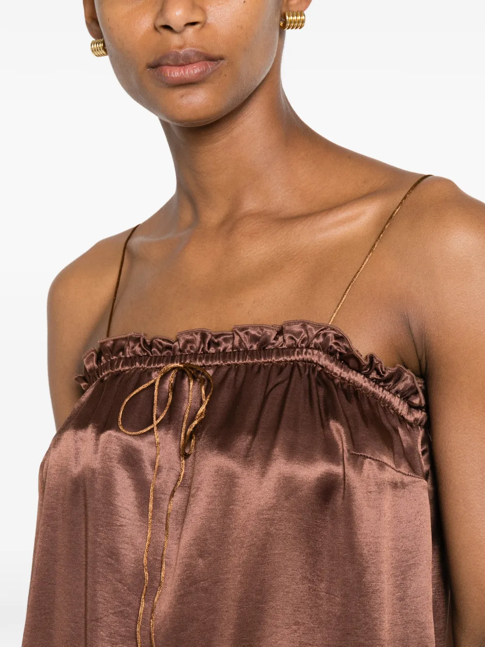 THE NINA STUDIO Top met ruches Bruin