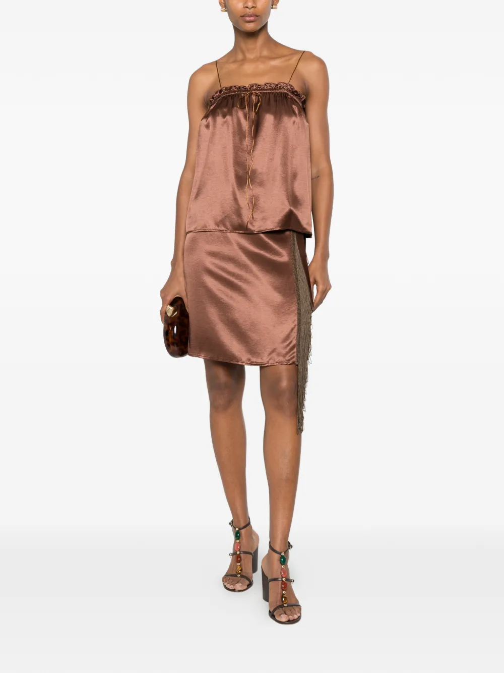 THE NINA STUDIO Top met ruches Bruin