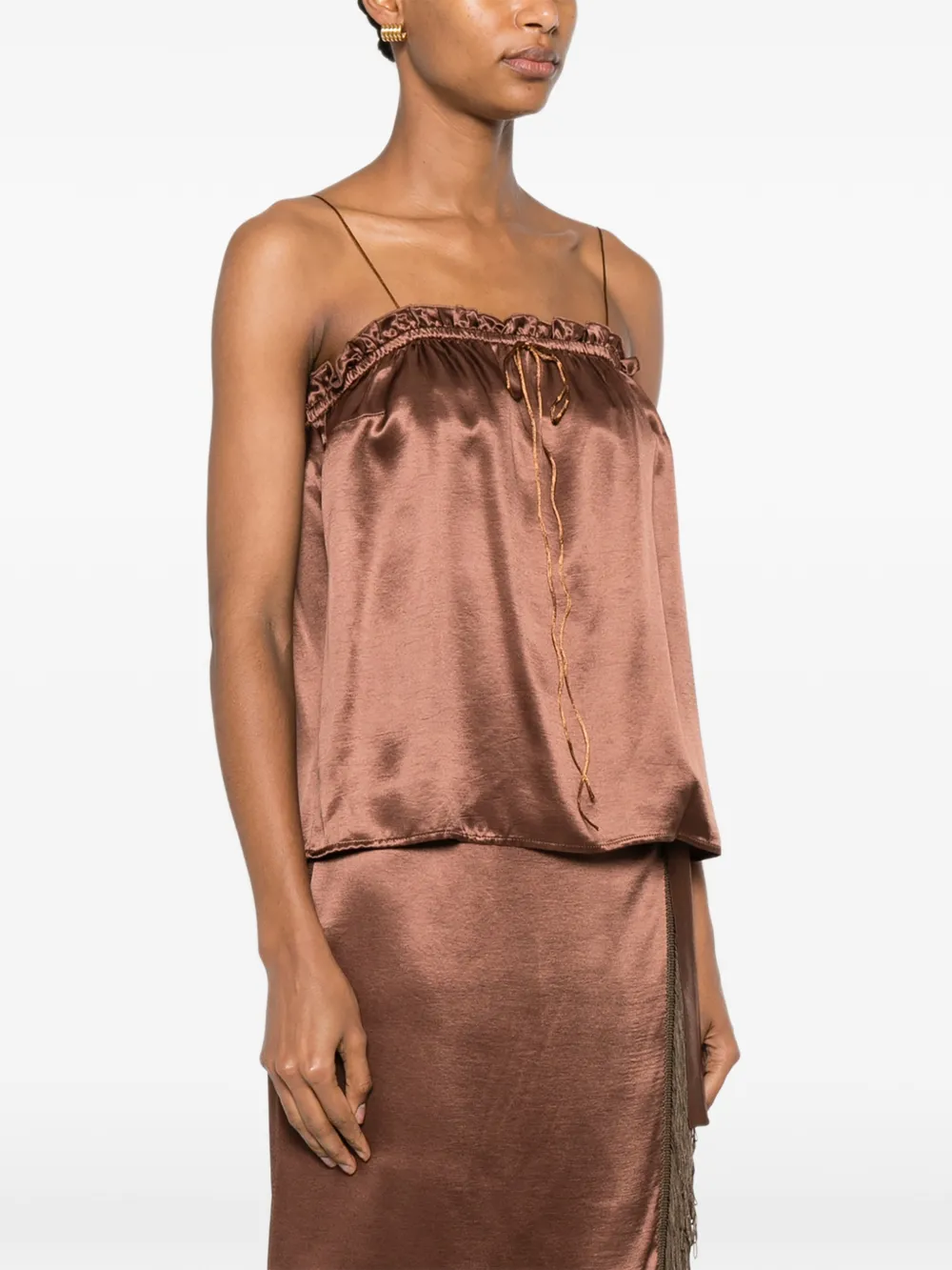 THE NINA STUDIO Top met ruches Bruin