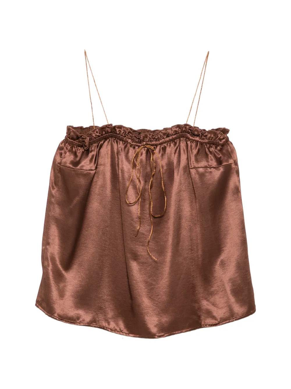 THE NINA STUDIO ruffled-trim spaghetti-strap top - Marrone