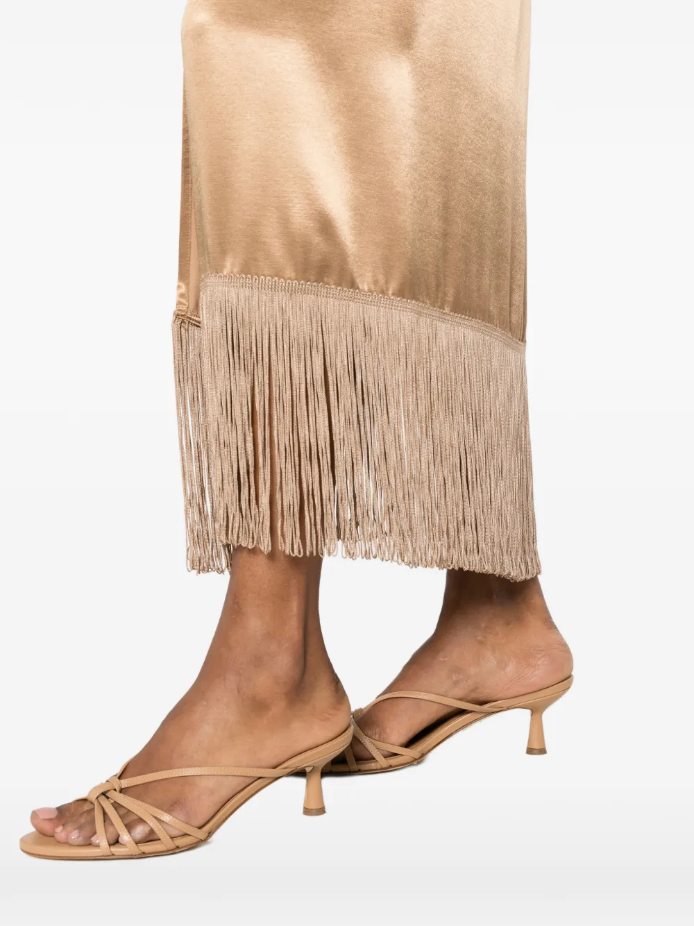 THE NINA STUDIO Wikkelrok met franje afwerking Beige