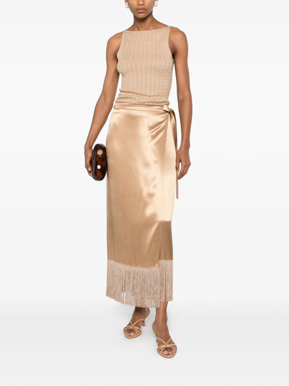 THE NINA STUDIO Wikkelrok met franje afwerking Beige