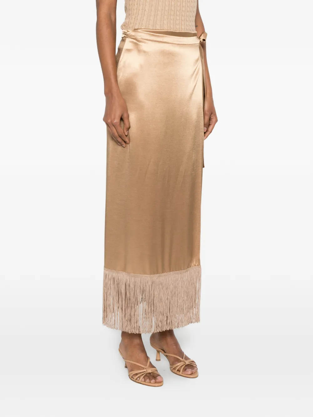 THE NINA STUDIO Wikkelrok met franje afwerking Beige