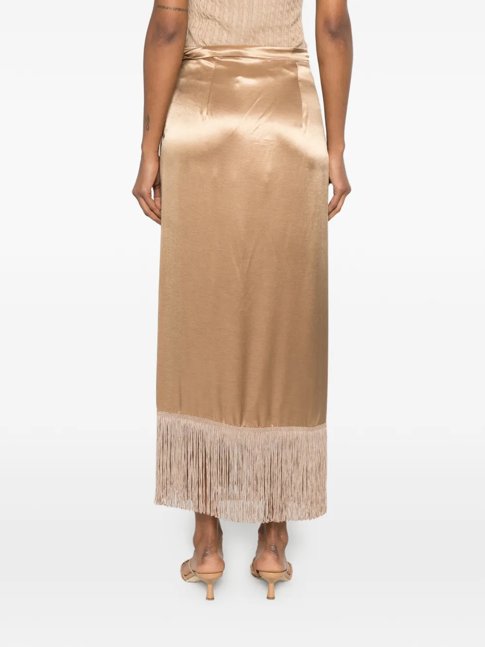 THE NINA STUDIO Wikkelrok met franje afwerking Beige