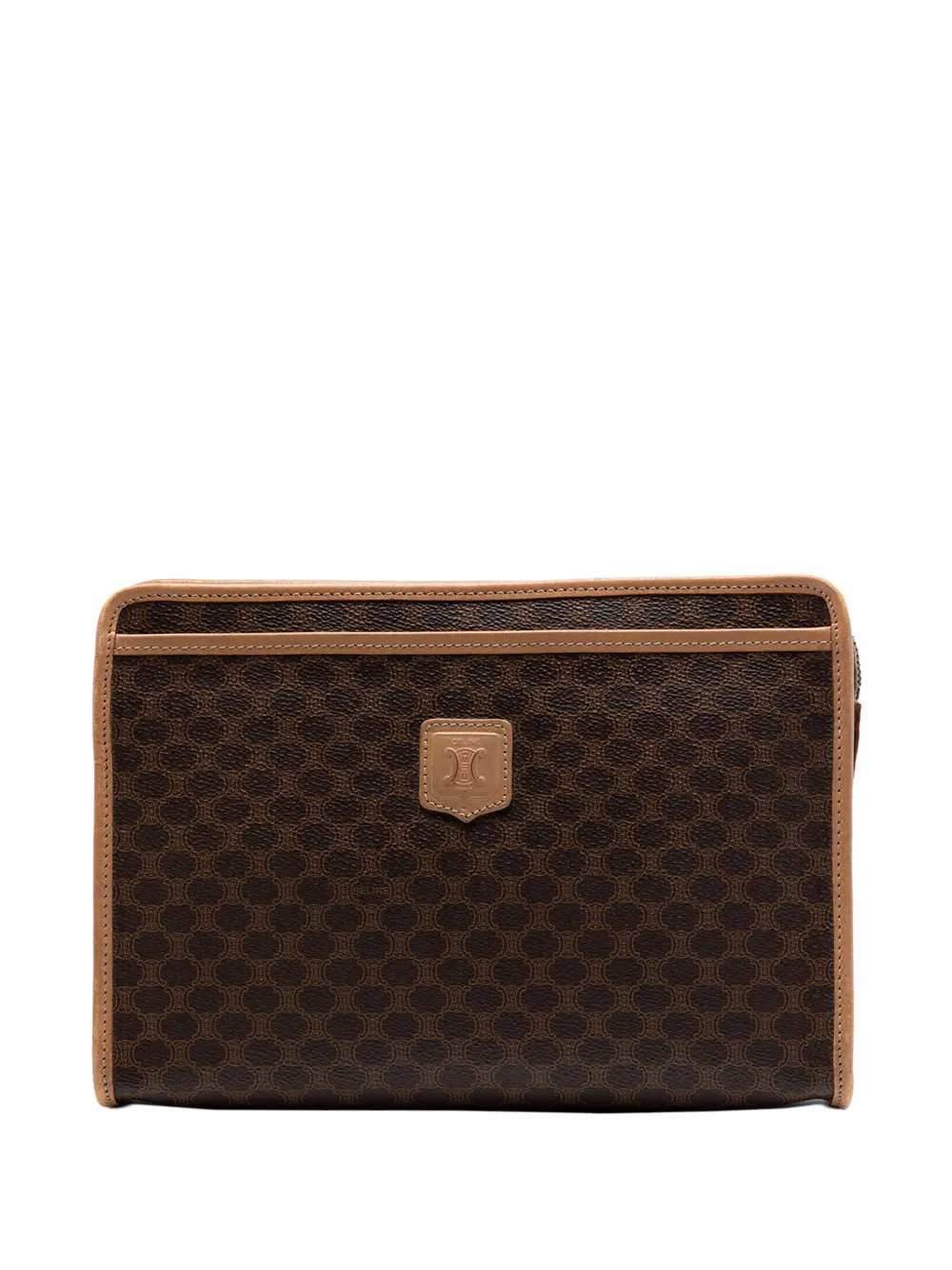 Pre-owned Celine 2014 Macadam Coated Canvas Clutch Bag In Brown