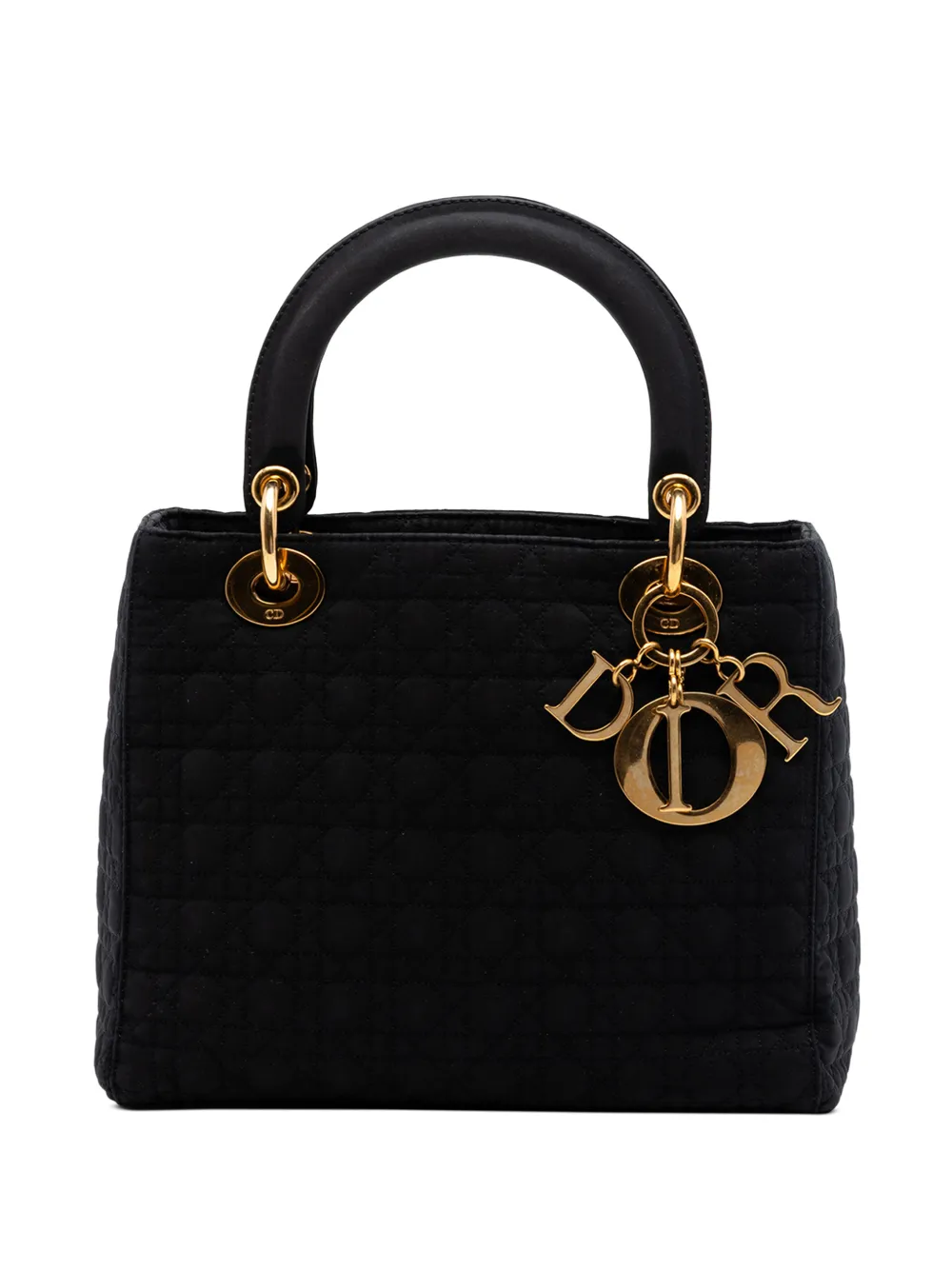 Pre-owned Dior 2000 Medium Nylon Microcannage Lady  Satchel In Black
