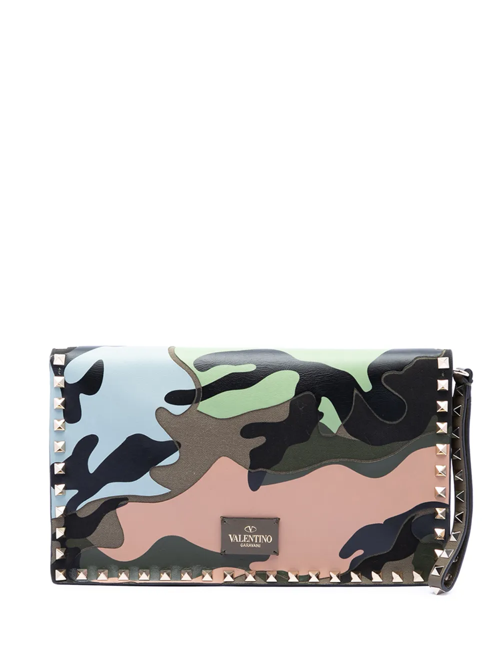 Valentino Garavani Pre-Owned 2000-2026 Canvas and Nappa Camouflage Rockstud Wristlet clutch bag - Marrone