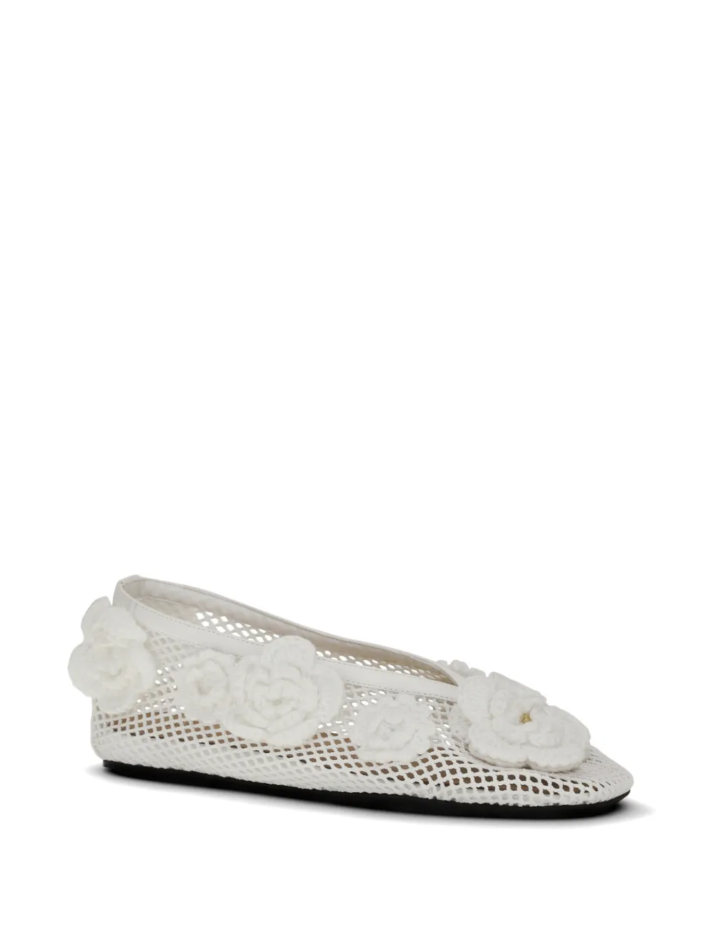 GANNI Jenny flower-embellished mesh ballet flats Wit