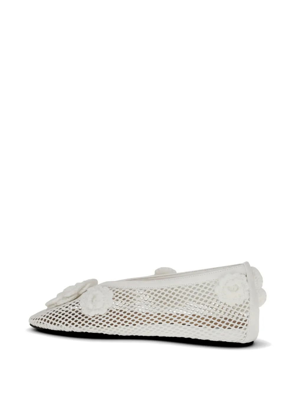 GANNI Jenny flower-embellished mesh ballet flats Wit