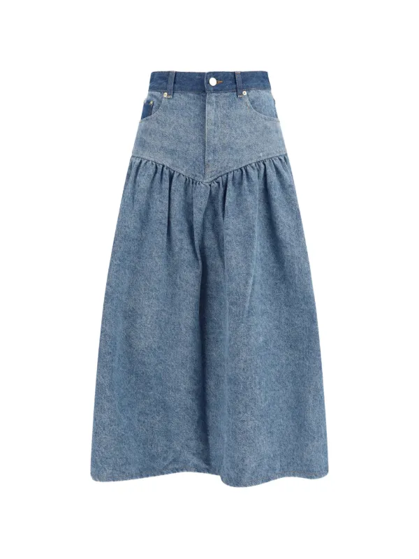 Ganni Patchwork Denim Skirt in Blue