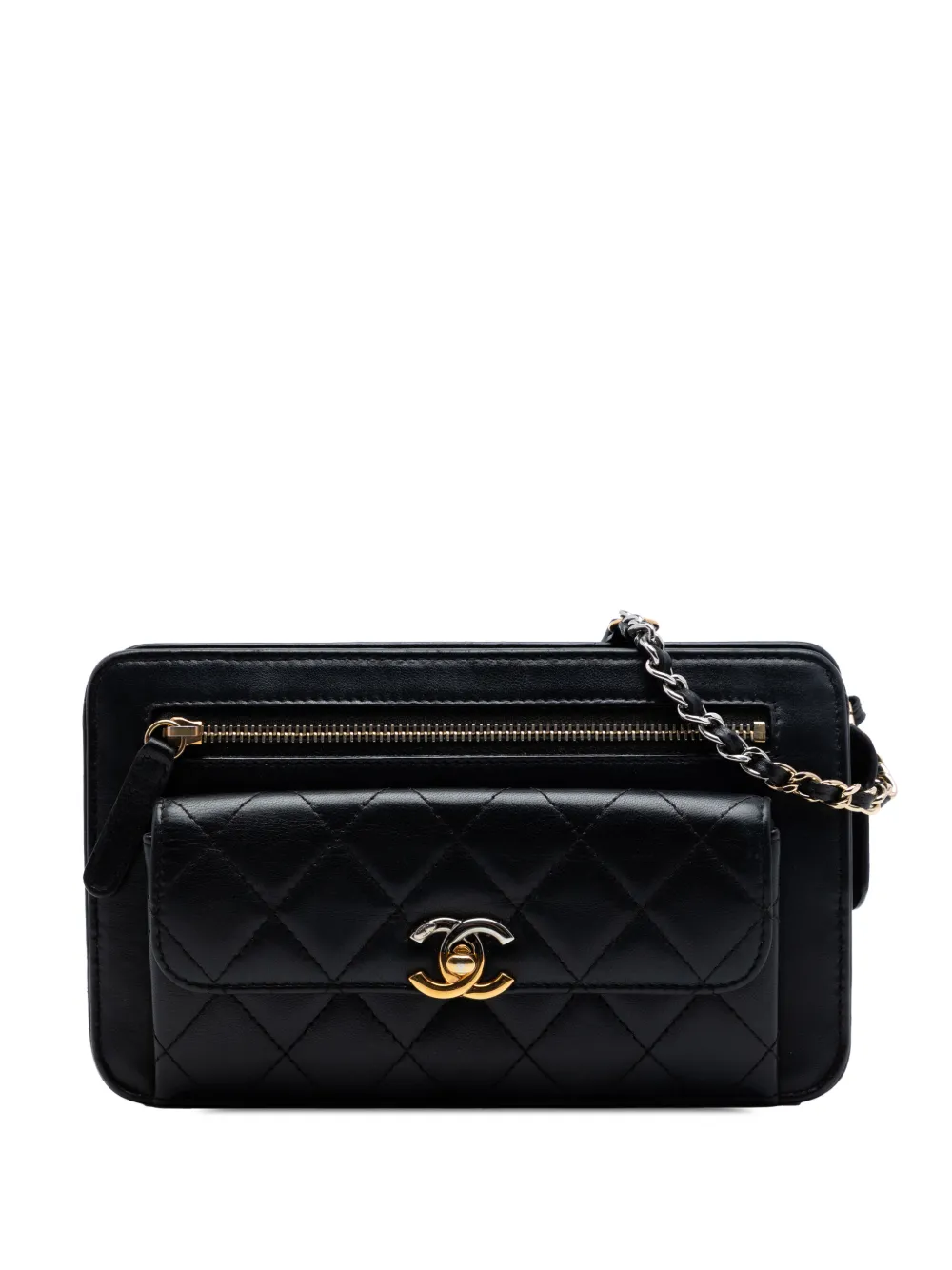 CHANEL Pre-Owned 2019 Quilted Lambskin Front Pocket Clutch With Chain shoulder bag - Nero