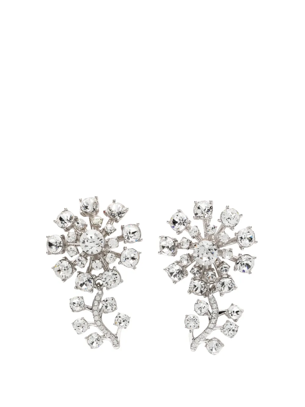 Self-Portrait Small Silver Flower crystal-embellished earrings - Argento