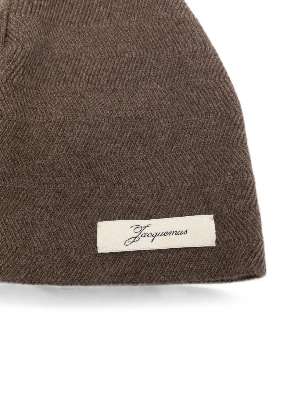 Jacquemus herringbone-knit beanie hat Bruin