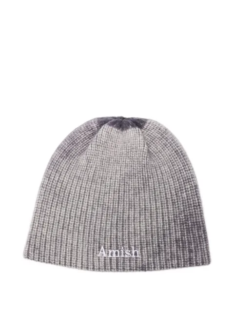 AMISH logo-embroidered ribbed beanie hat