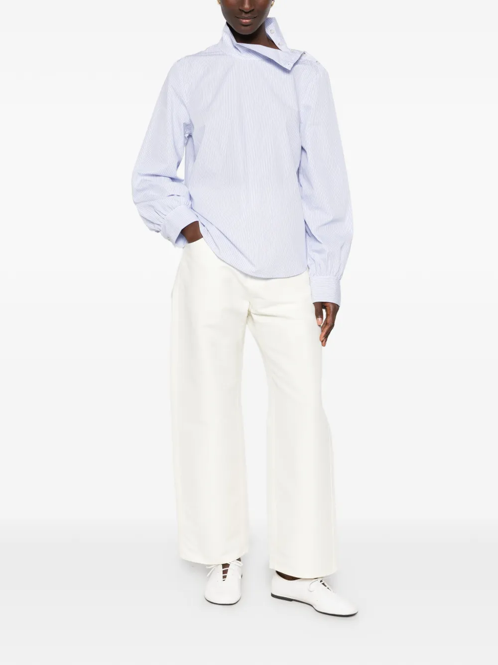 Nine In The Morning Mirelle gestreepte blouse met knopen op de schouders Wit