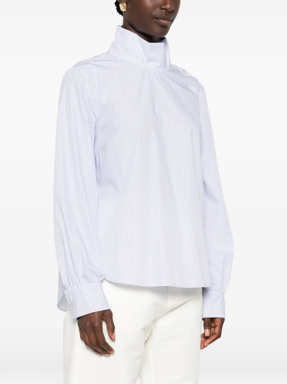 Nine In The Morning Mirelle gestreepte blouse met knopen op de schouders Wit