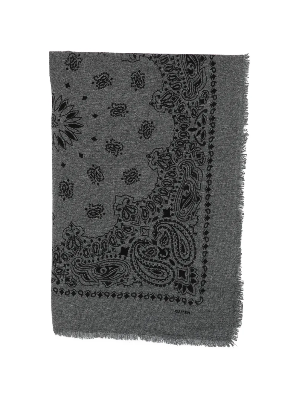 kujten paisley-print frayed scarf - Grigio