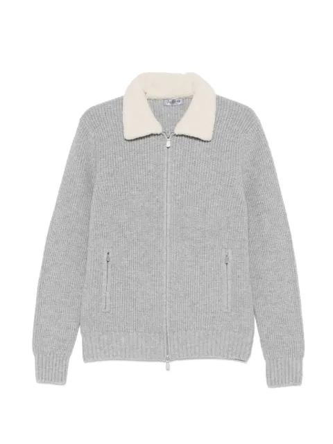 Vengera ribbed-knit shearling-collar cardigan