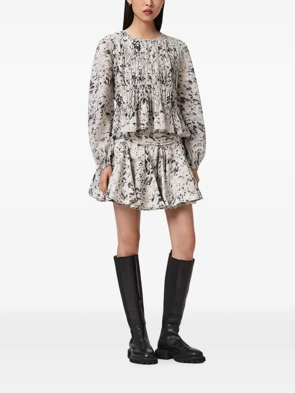 AllSaints Peplum blouse met gestreept lijfje Beige