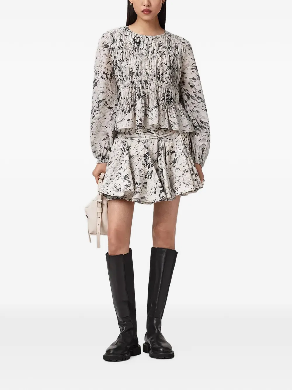 AllSaints Peplum blouse met gestreept lijfje Beige