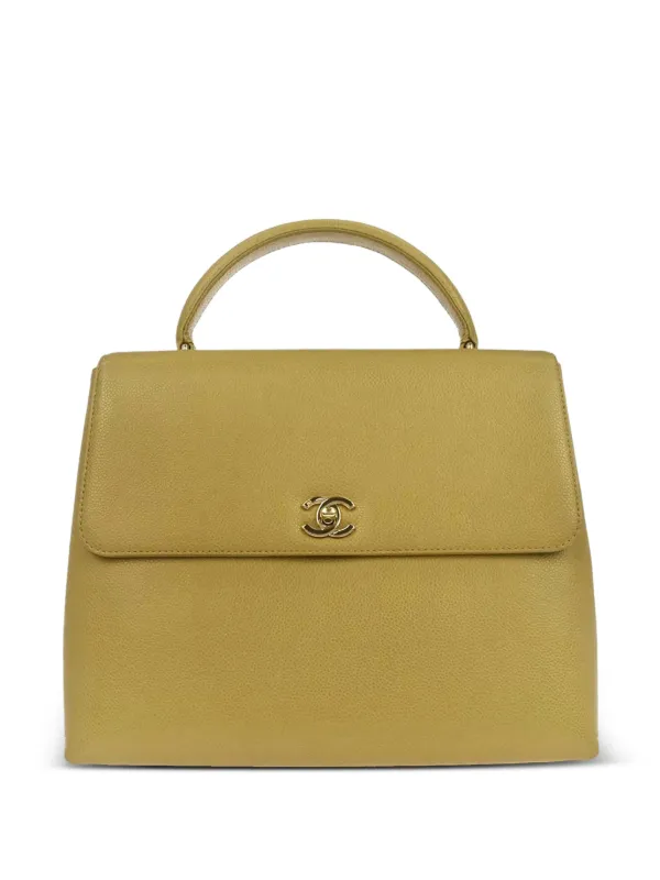 Chanel Pre-owned 1997-1999 Caviar-leather CC Turn-lock Tote Bag in Yellow
