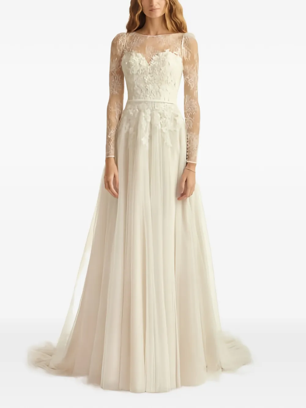 Alberto Palatchi Jessica lace-embroidered tulle dress - Toni neutri