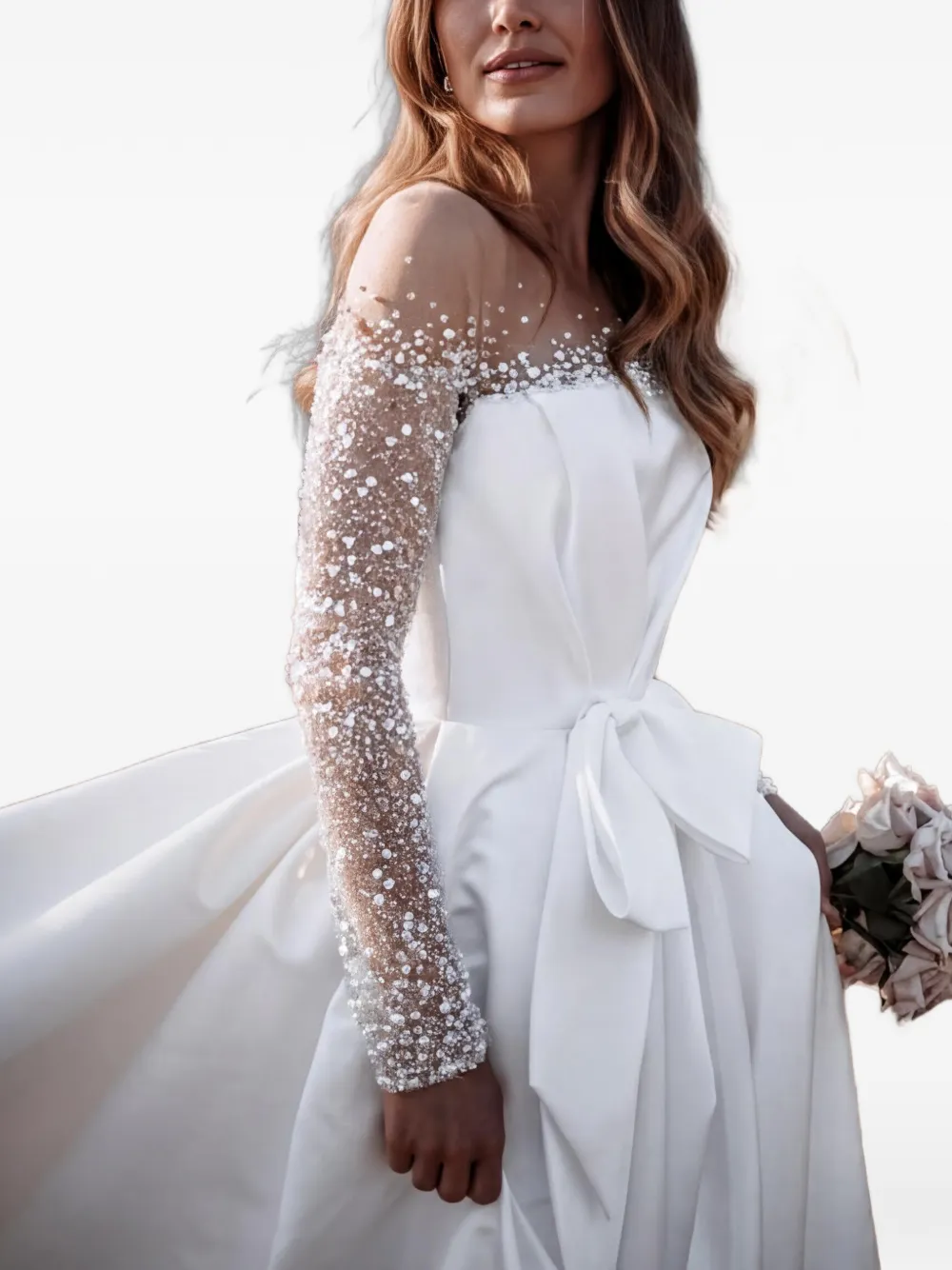 Milla Nova pearl-embellished bow-detail dress - Bianco