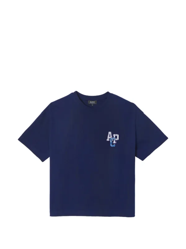 A.P.C. Tシャツ　Lサイズ　ターンA ベロア調ロゴ ネイビー A.P.C. ロゴ Tシャツ | ブルー | FARFETCH JP
